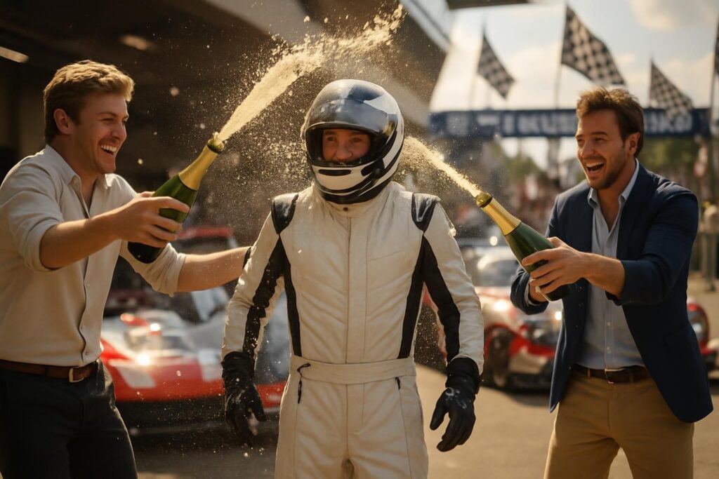 découvrez l'incroyable origine de la tradition de la douche au champagne aux 24 heures du mans dans cette vidéo exclusive.