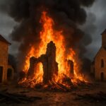 À Cossé-en-Champagne, un feu dévore des ruines et met en péril deux bâtiments historiques