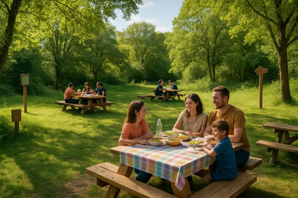 découvrez le nouvel espace pique-nique aménagé sur le parcours tèrra aventura à champagne-vigny, un lieu idéal pour se détendre et profiter de la nature en famille ou entre amis.