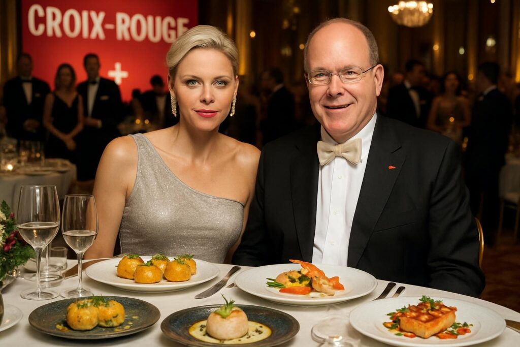 découvrez comment charlène et albert de monaco ont illuminé le gala de la croix-rouge avec un dîner exceptionnel featuring barbagiuan, langoustines et créations culinaires signées cédr...