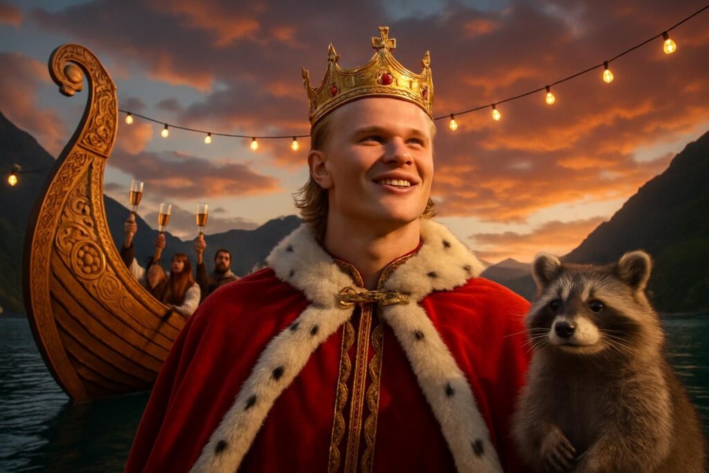 Raccoon, giant oar, and champagne: how Erling Haaland was crowned the second king of Norway in a spectacular ceremony