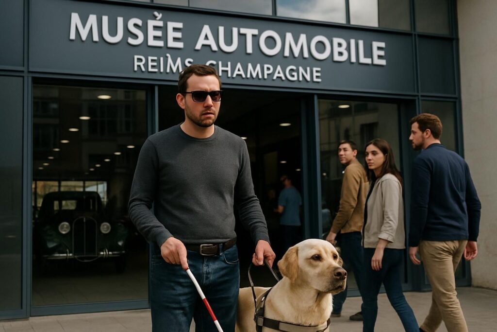 un visiteur malvoyant et son chien guide se voient refuser l'accès au musée automobile de reims-champagne, dénonçant une injustice inacceptable.